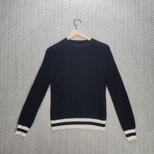 Chinti & Parker Black and Cream Wool and Cashmere Crewneck Sweater-Sz S